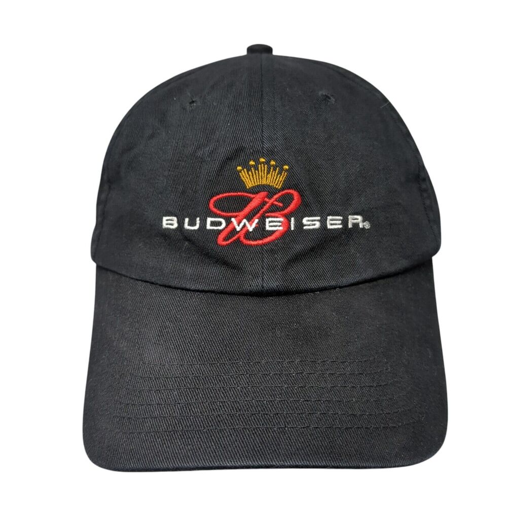 Budweiser Slideback Hat Black One Size Adjustable Embroidered 6 Panel Cotton